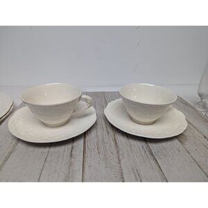 Vintage Set 2 Pope Gosser ROSE POINT Small Mugs Cups and Saucers White Embossed